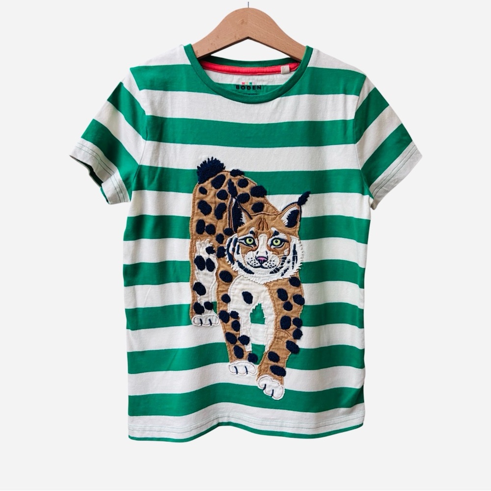 Mini Boden Big Applique Logo Stripe Cotton Tee
